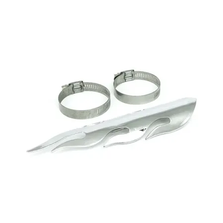 DOSS 8 Inch Long Flamed Heat Shield Set In Chrome Finish For 1-3/4 Inch Exhaust Pipes (0570003)
