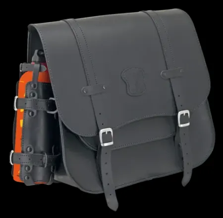 Texas Leather Side Saddlebag in Black Leather With Matte Buckles And One Oil Can Holder (757018)