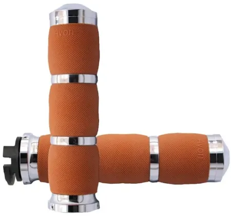 Avon Performance Air Cushioned Grips, Tan Rubber in Chrome Finish For 2015-2022 Indian Scout Models (IN-S-AIR-90-TAN)