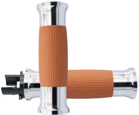 Avon Performance Gel Grips In Chrome Finish With Tan Rubber For 2014-2017 Indian Motorcycles (Excludes Scouts) (MT-IN-GEL-CH-TN)