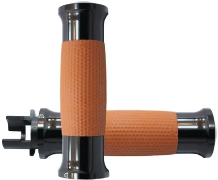 Avon Performance Gel Grips In Black Anodized Finish With Tan Rubber For 2014-2017 Indian Motorcycles (Excludes Scouts) (MT-IN-GEL-AN-TN)