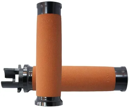 Avon Performance Custom Grips In Black Anodized Finish With Tan Rubber For 2014-2017 Indian Motorcycles (MT-IN-CC-86-TAN)