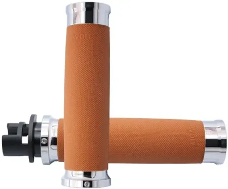 Avon Performance Custom Grips Chrome Finish With Tan Rubber For 2014-2017 Indian Motorcycles (Excludes Scouts) (MT-IN-CC-85-TAN)
