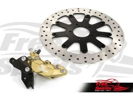 Free Spirits Bolt-In Upgrade 4 Piston Gold Caliper & Rotor Diameter 320mm Braking Kit For 2018-2024 Indian Scout Models (103802)