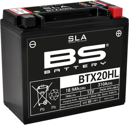 BS Battery BTX20HL AGM Battery 310 CCA For 2000-2025 Softail, 2024-2025 Pan America, 1999-2017 Dyna, 2008-2017 V-Rod 1250cc, 1997-2003 Sportster Models & 1997-2002 Buell M2/S3/X1 (300689)