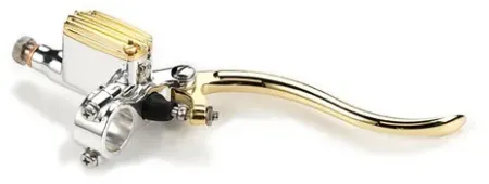 Kustom Tech Deluxe Line Brake Master Cylinder With 14mm Bore In Polished Aluminium & Brass Finish (20-302)