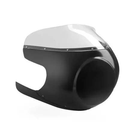 C-Racer Cafe Racer Mask No7.2 With Clear Plexiglass Windshield And Extra Fairing Giving A Classic Vintage Look, ABS Plastic In Black Finish (MCR7.2)