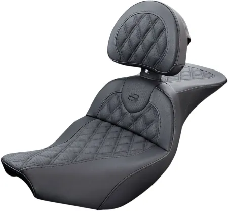 Saddlemen Touring Roadsofa LS 2-Up Seat With Driver's Backrest in Black For 2014-2024 Indian Models (I14-07-182BR)