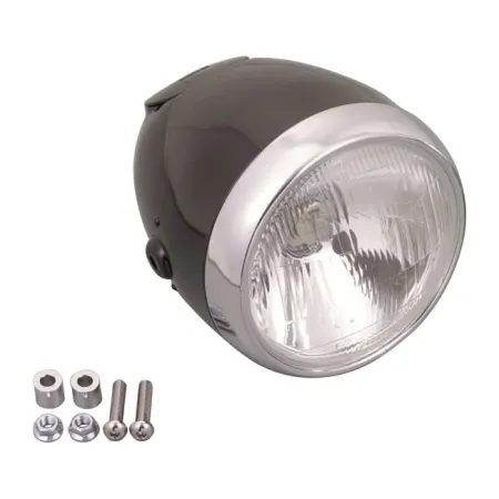 Doss 5-3/4 Vintage Headlight In Black With Chrome Ring With 60mm Speedo Hole (86999)