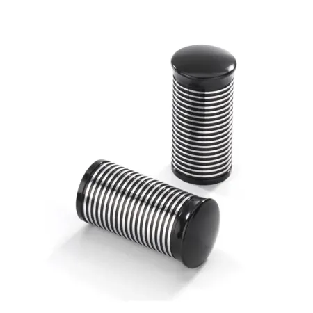 Kustom Tech FL Handlebar Ribbed Grip Ends in Black Contrast Cut Aluminium Finish For Kustom Tech FL Handlebar Grip Sets (06-413)