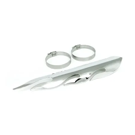 DOSS 12 Inch Long Flamed Heat Shield Set In Chrome Finish For 1-3/4 Inch Exhaust Pipes (0570004)