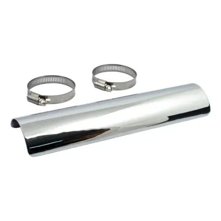 DOSS 10 Inch Long Smooth Heat Shield in Chrome Finish For 2-1/4 Inch Exhaust Pipes (52-131)