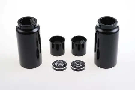 Cult Werk Short Version 6 Piece Fork Covers In Black Gloss Powder Coated With Milling For Indian 2018-2023 Scout Bobber Models (IN-SCO014)