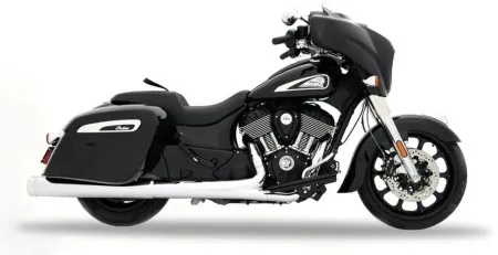 Rinehart 4.5 Inch DBX45 Slip-On Mufflers In Chrome With Chrome End Caps For Indian 2014-2022 Chieftain, Challenger, Pursuit, Roadmaster & Super Chief Models (500-0565C)