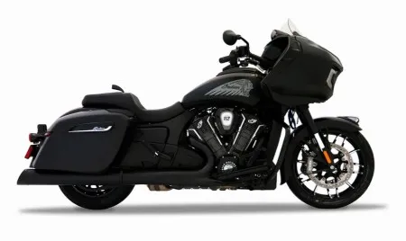 Rinehart 4.5 Inch DBX45 Slip On Muffler In Black With Black Slash End Cap For Indian 2014-2026 Challenger, Chieftain, Pursuit & Roadmaster Models (500-0566-SLASH)
