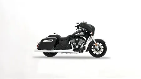 Rinehart 4.5 Inch DBX45 Slip On Muffler In Chrome With Chrome Slash End Cap For Indian 2014-2026 Challenger, Chieftain, Pursuit & Roadmaster Models (500-0565C-SLASH)